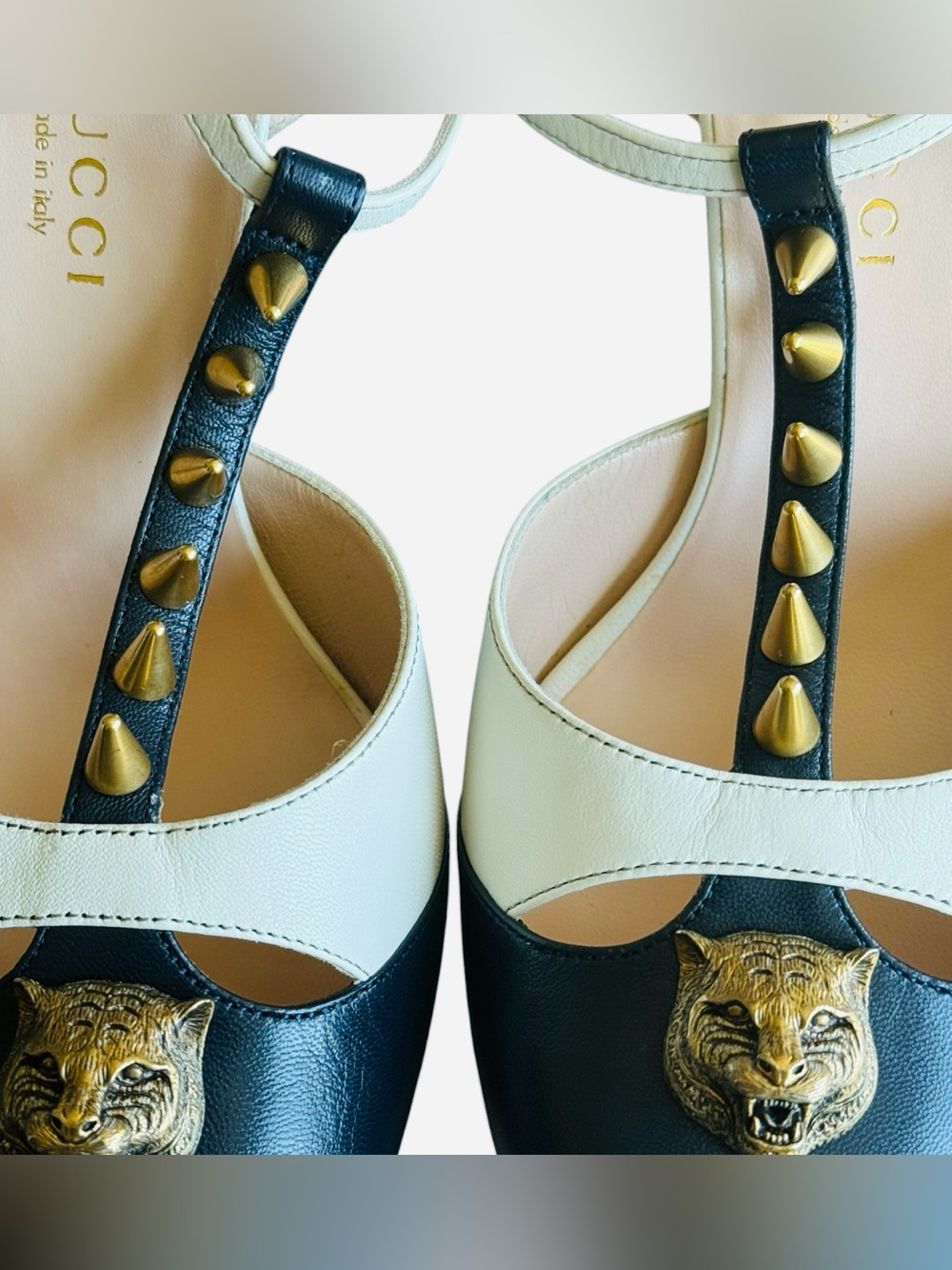 Gucci Spiked Angel Platform Pumps In Navy & Ivory From Spring 2016 EU40.5/US10.5 - Picture 7 of 15